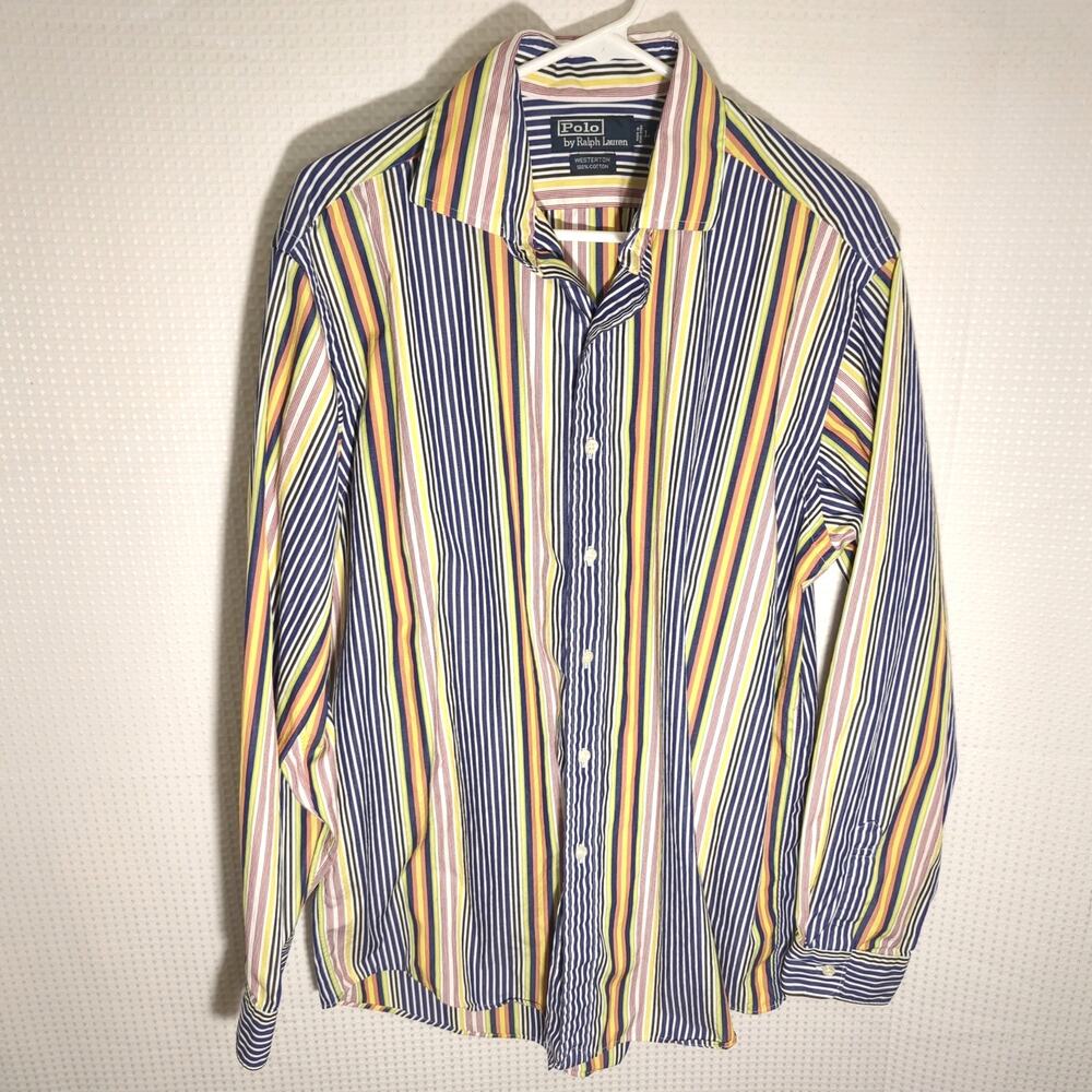 Polo Ralph Lauren L Multicolor Stripe Shirt Men Vintage Cotton Multicolor Preppy